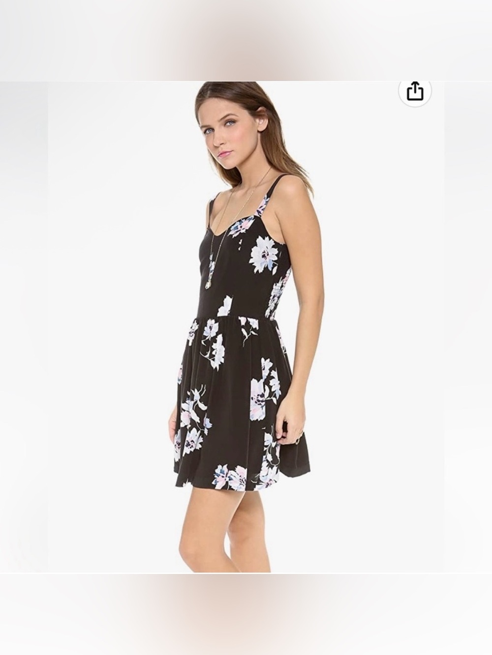 Joie L'atelier Silk Black Floral Sweetheart Neckline Summer Mini Dress Size L